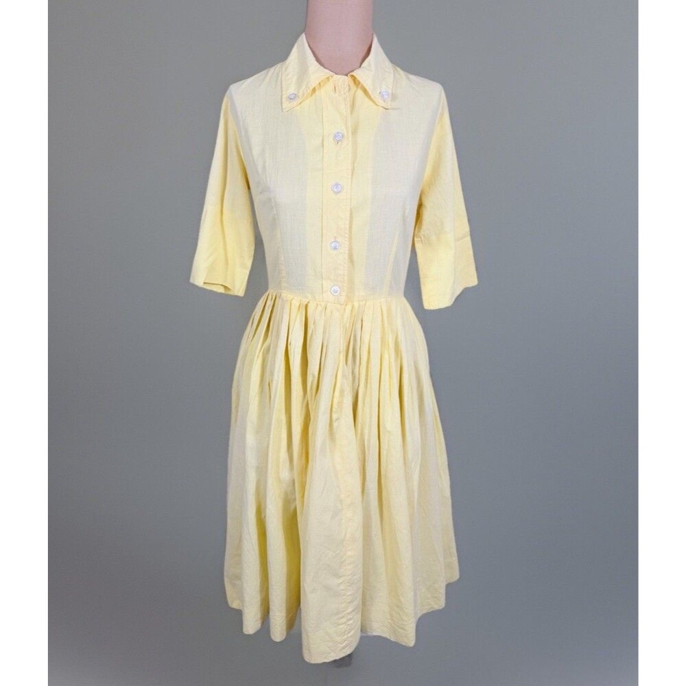Vintage 1950s Yellow Shirtwaist Midi Tea Dress Women’s Size XS/S